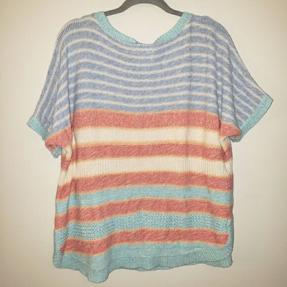 CHAPS STRIPE CREW NECK SHORT SLEEVE SWEATER SIZE XL - Picture 6 of 6